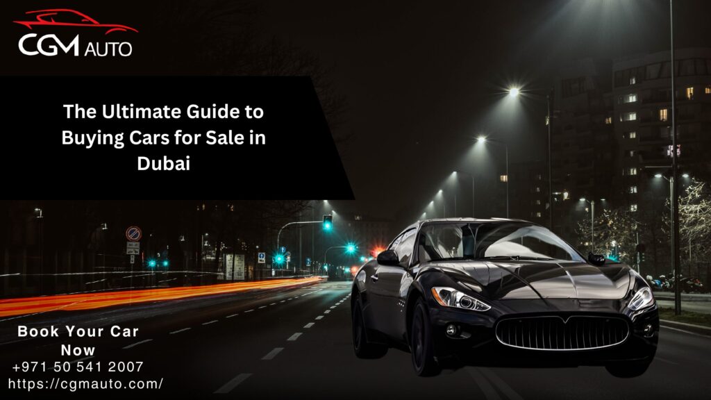 Black and white modern car dealer presentation with contact details and booking information.